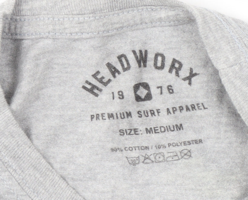 Headworx Men's Grey Skull Surf Graphic T-Shirt, Size M