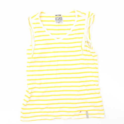 Voile Bleue Women's Yellow Striped V-Neck Top