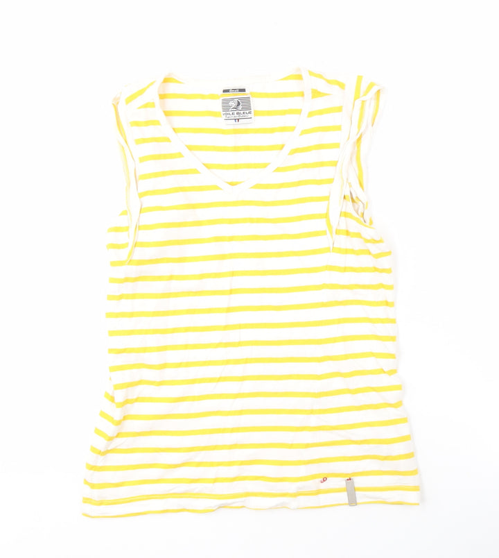 Voile Bleue Women's Yellow Striped V-Neck Top