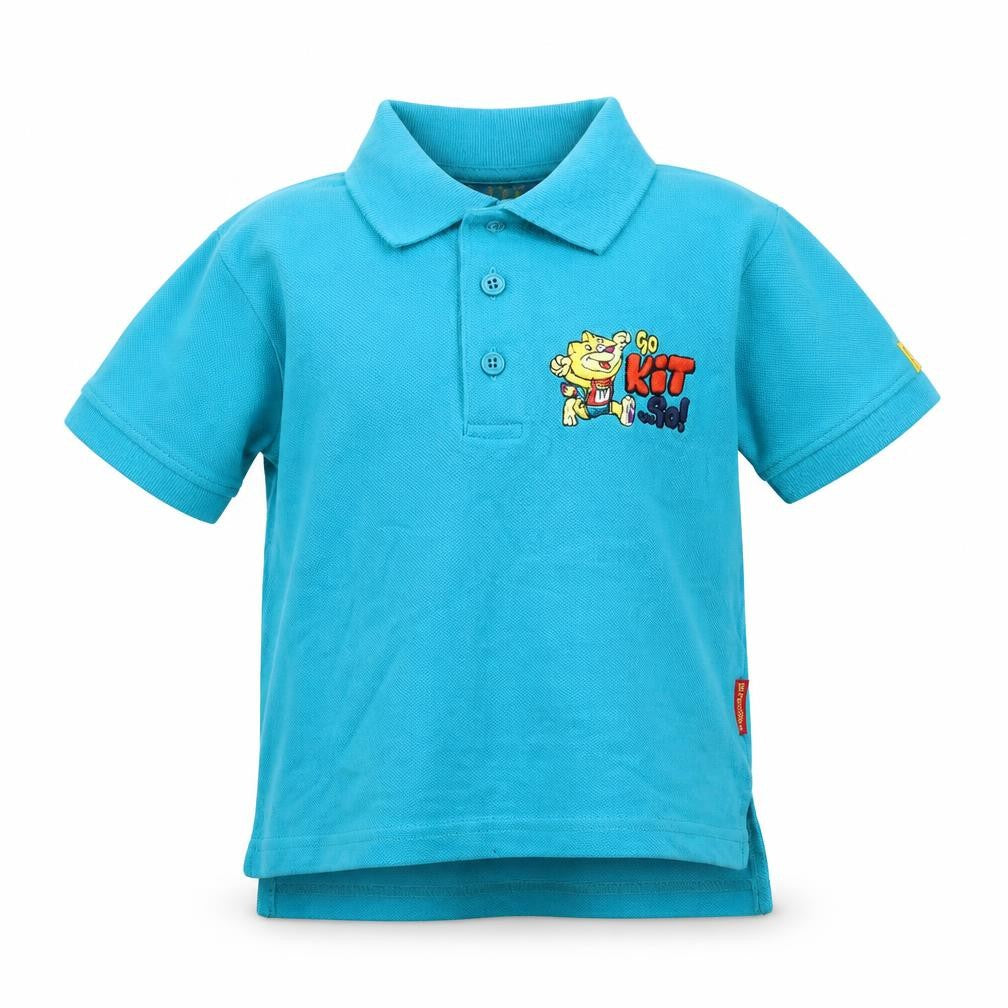 Front view of Manchester boys’ blue polo shirt 3-4 years
