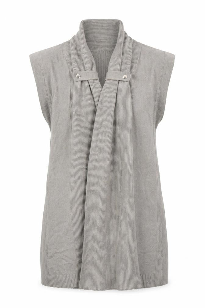Front view of Marks & Spencer Women's Grey Knit Open Front Vest, size 14