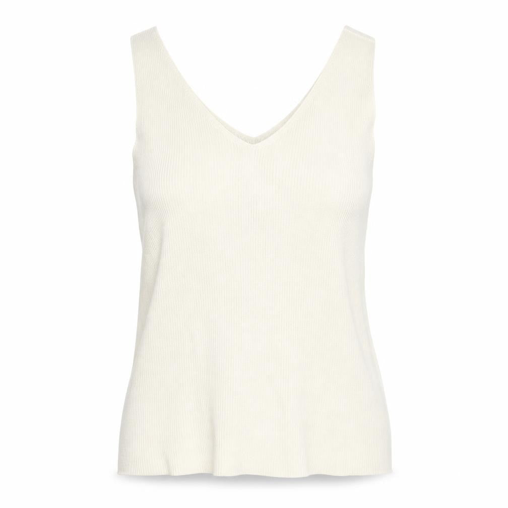 Front view of Marks & Spencer Beige V-Neck Sleeveless Knit Jumper
