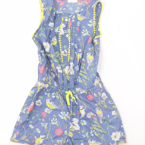 Mini Boden Girls Blue Floral Playsuit, Size 7-8, Cotton Casual