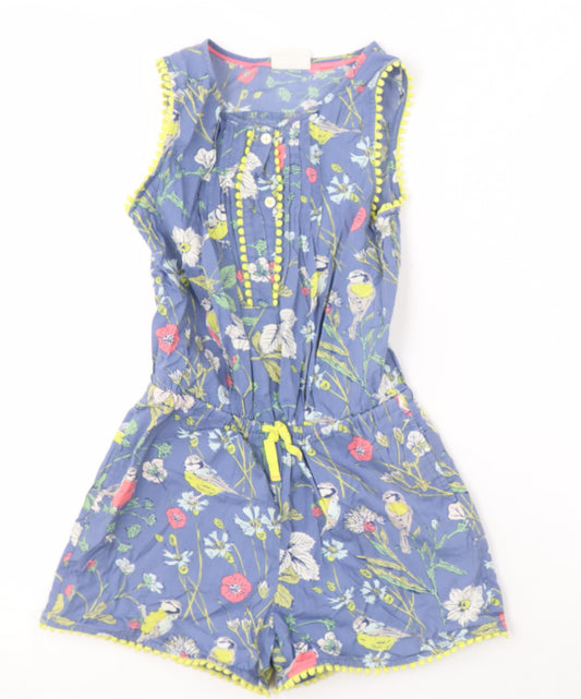 Mini Boden Girls Blue Floral Playsuit, Size 7-8, Cotton Casual