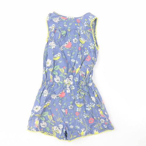 Mini Boden Girls Blue Floral Playsuit, Size 7-8, Cotton Casual