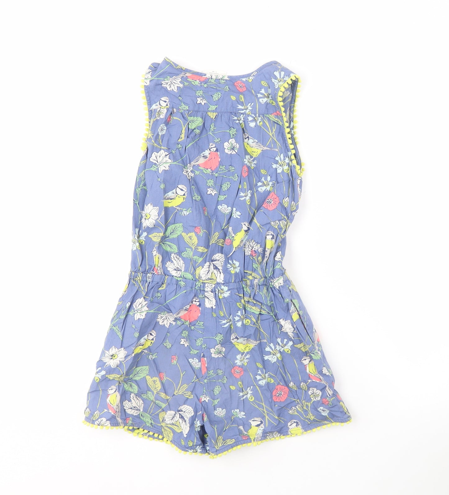 Mini Boden Girls Blue Floral Playsuit, Size 7-8, Cotton Casual