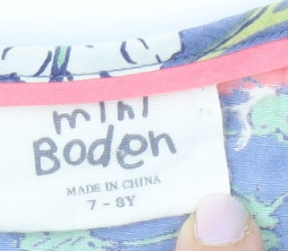 Mini Boden Girls Blue Floral Playsuit, Size 7-8, Cotton Casual