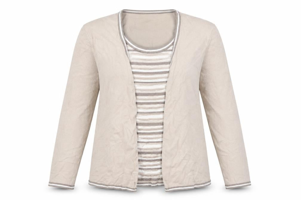 Eastex Women's Beige Striped Cardigan Size 14 Knit