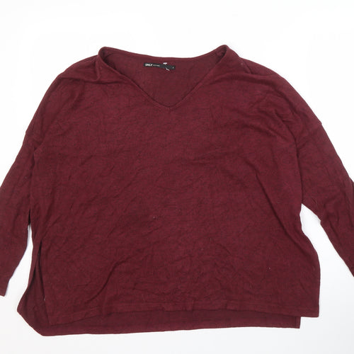 Only Women's Red Pullover Jumper - Size S, V-Neck