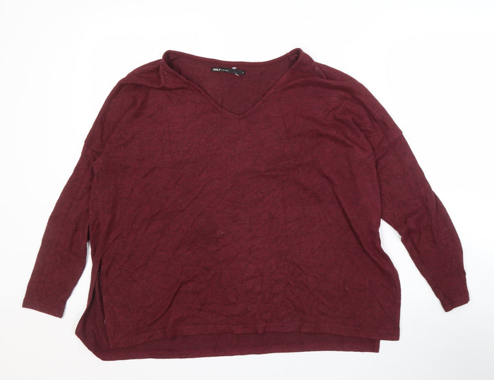 Only Women's Red Pullover Jumper - Size S, V-Neck