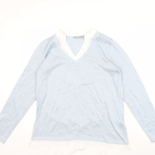 Fransa Women's Blue V-Neck Pullover Jumper Size S