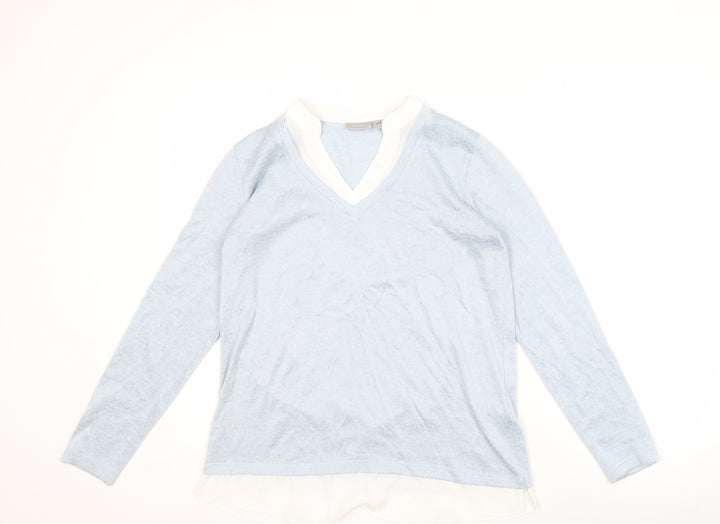 Fransa Women's Blue V-Neck Pullover Jumper Size S