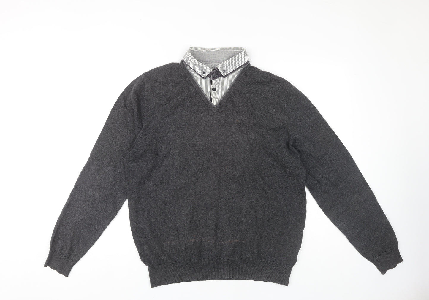 Marks and Spencer Men's Grey V-Neck Pullover - M