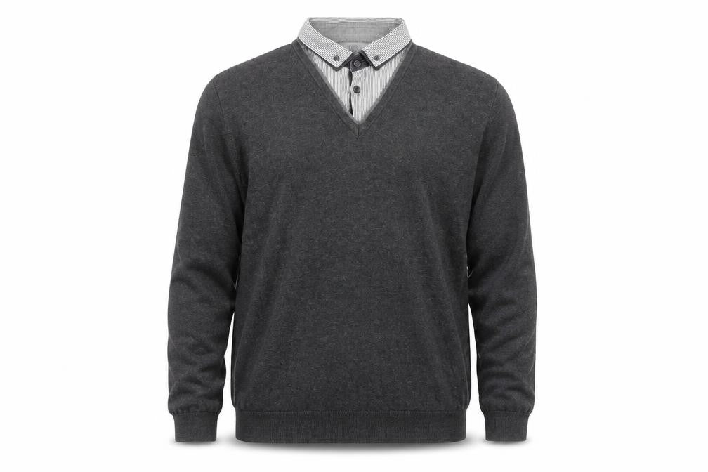 Front view of Marks & Spencer Men's Grey V-Neck Pullover - M