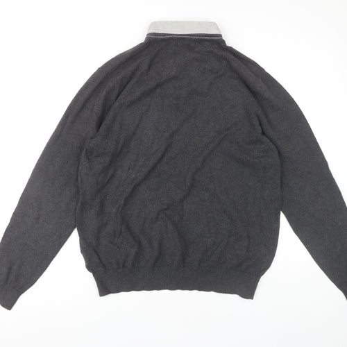 Marks and Spencer Men's Grey V-Neck Pullover - M