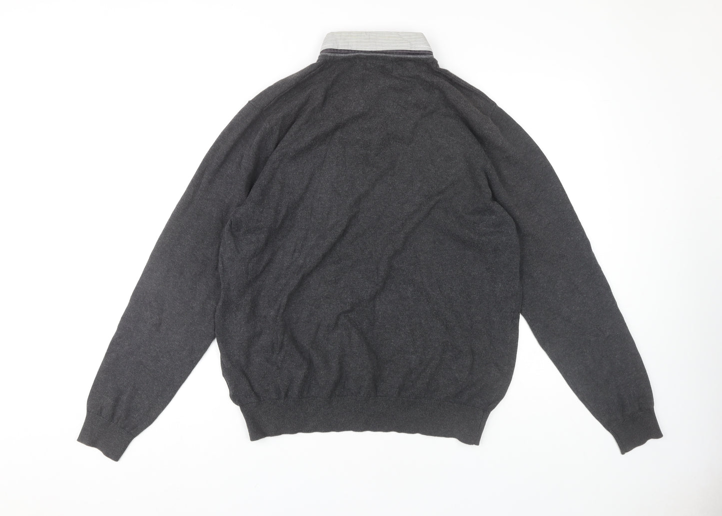 Marks and Spencer Men's Grey V-Neck Pullover - M
