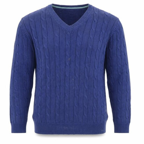 Marks and Spencer Men's Blue XL V-Neck Cotton Jumper