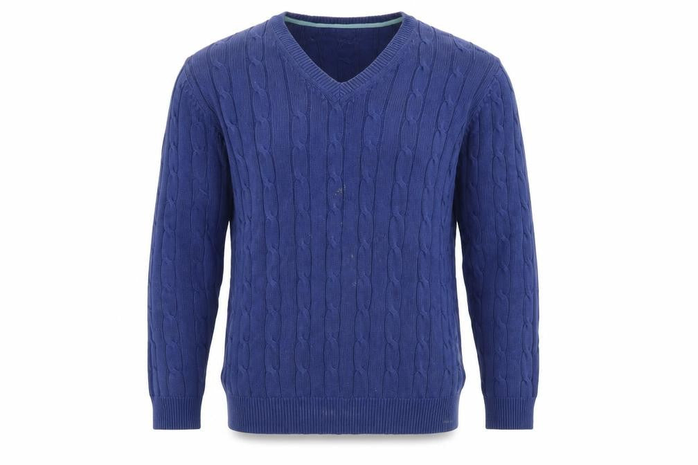 Marks and Spencer Men's Blue XL V-Neck Cotton Jumper