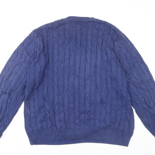 Marks and Spencer Men's Blue XL V-Neck Cotton Jumper