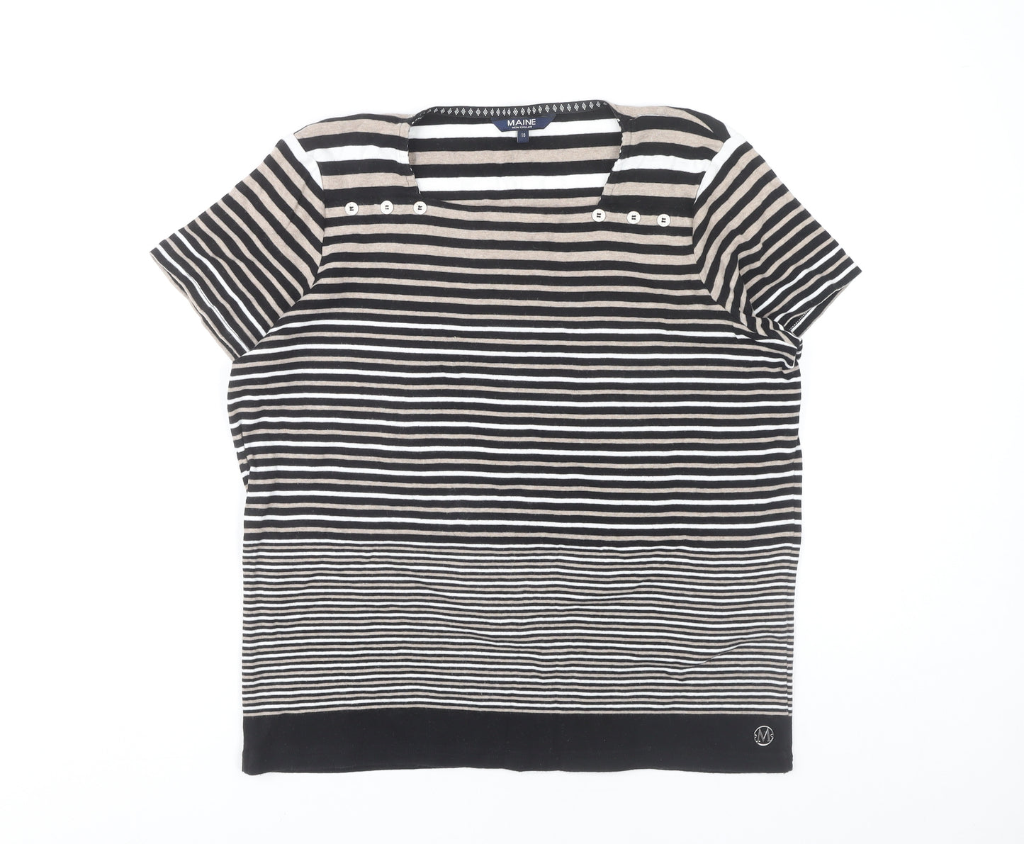 Maine New England Women's Black Striped T-Shirt Size 18