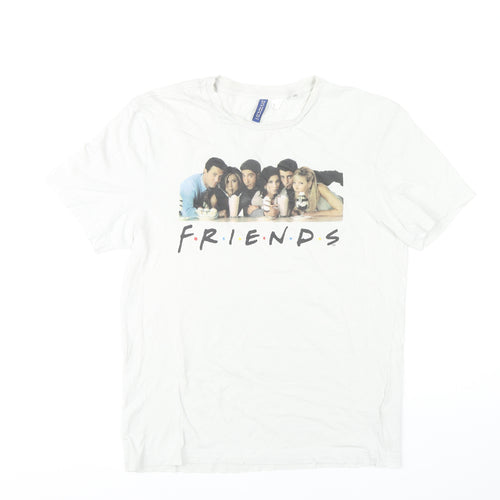 H&M Unisex White Friends T-Shirt, Size S, Casual Wear