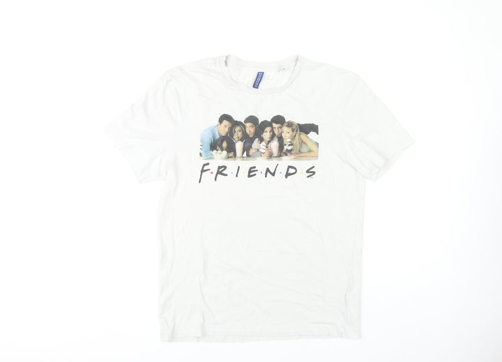 H&M Unisex White Friends T-Shirt, Size S, Casual Wear