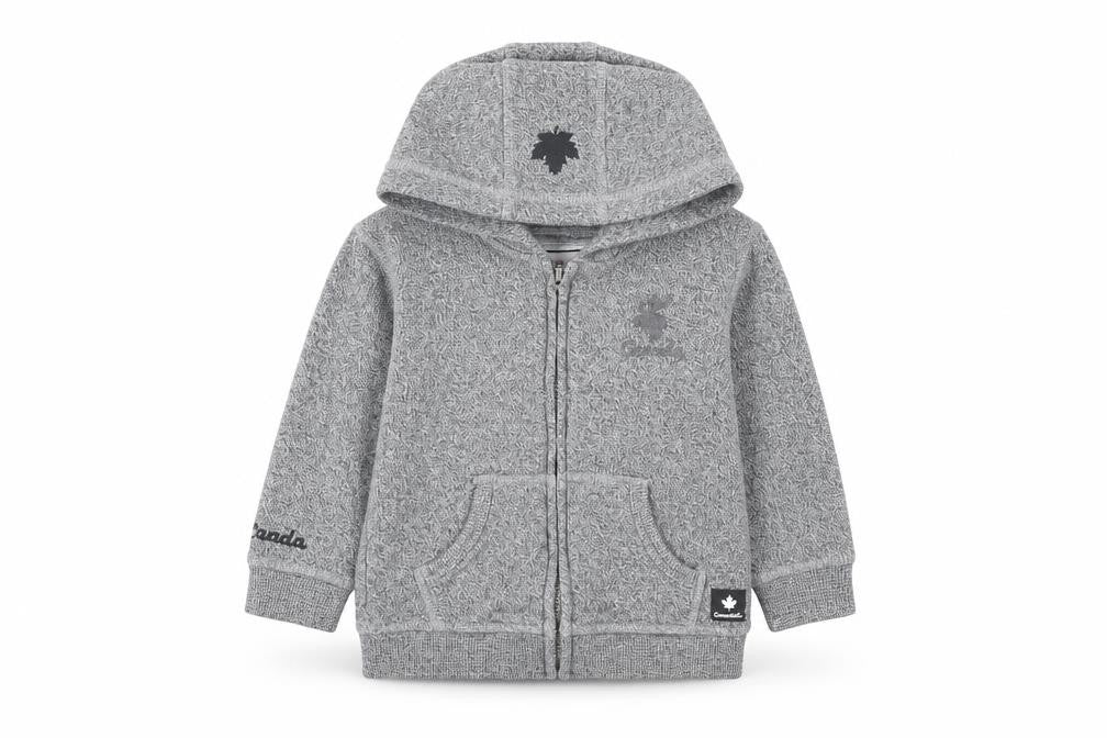Front view of Canadiana Grey Basic Jacket, unisex 18-24 months, hooded
