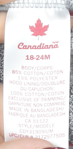 Canadiana Grey Basic Jacket, Unisex 18-24 Months, Hooded