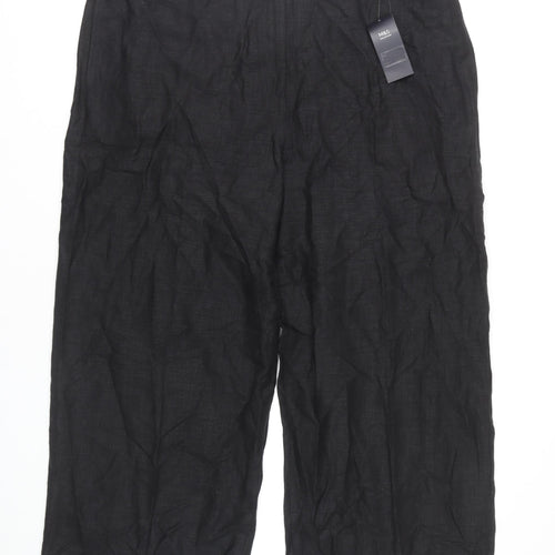 Marks & Spencer Women's Black Wide-Leg Linen Trousers