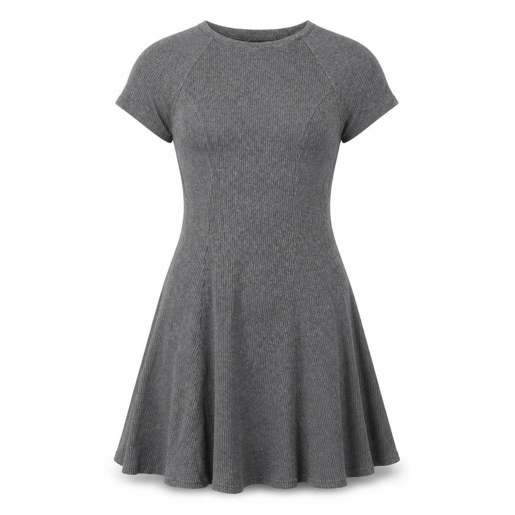 Front view of BDG Women's Grey Knit Dress, size S, Short Sleeve