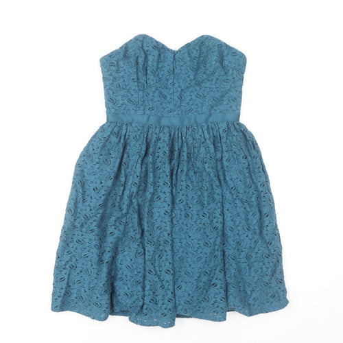 Jack Wills Blue Strapless Cotton Dress Women UK 8