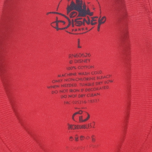 Disney Red T-Shirt, Crew Neck, L, Casual, Movie Theme