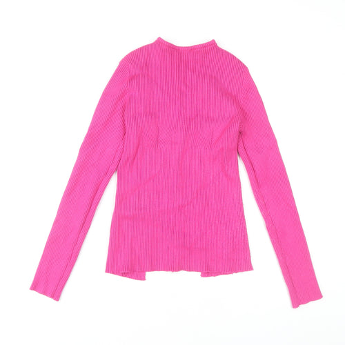 MISSPAP Women's Pink Knit Lace Up High Neck Top L-XL