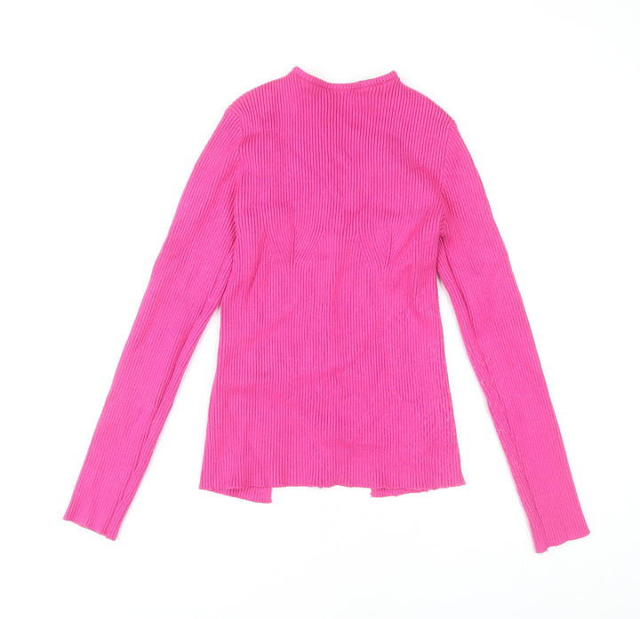 MISSPAP Women's Pink Knit Lace Up High Neck Top L-XL
