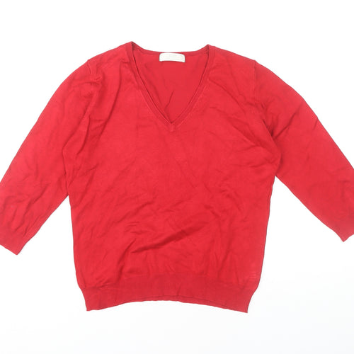 Marks and Spencer Red Pullover Jumper, Size 16, V-Neck