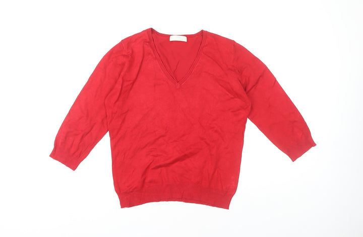 Marks and Spencer Red Pullover Jumper, Size 16, V-Neck