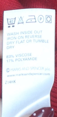 Marks and Spencer Red Pullover Jumper, Size 16, V-Neck