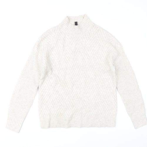M&Co Women's Ivory High Neck Cable-Knit Jumper Size 10