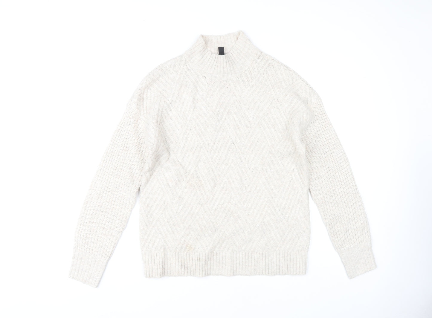 M&Co Women's Ivory High Neck Cable-Knit Jumper Size 10