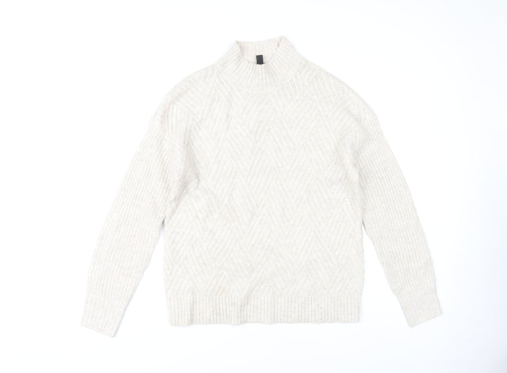 M&Co Women's Ivory High Neck Cable-Knit Jumper Size 10