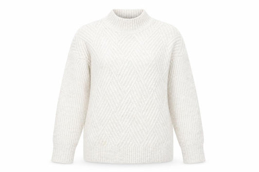 Front view of M&Co Women's Ivory High Neck Cable-Knit Jumper, size 10