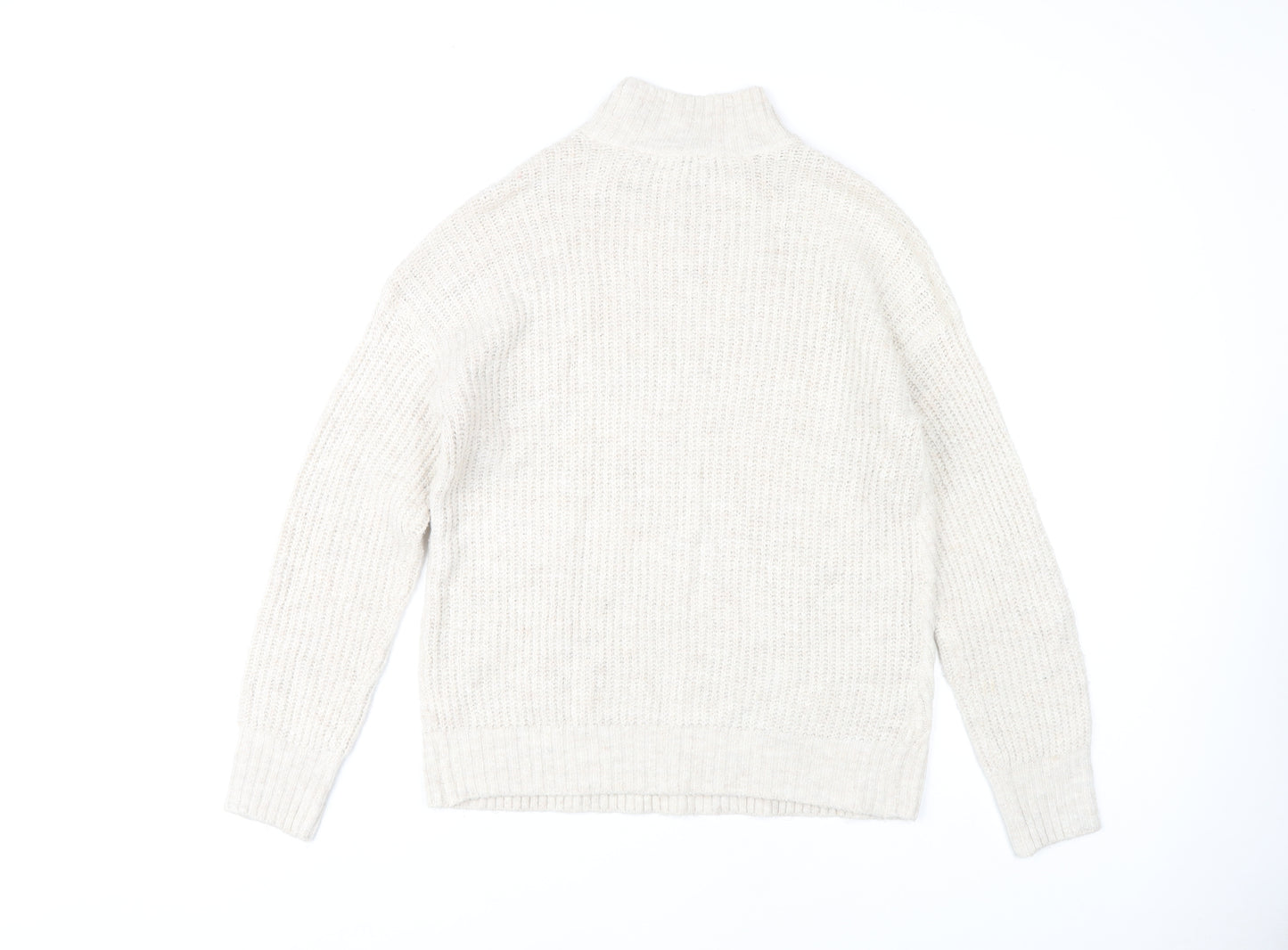 M&Co Women's Ivory High Neck Cable-Knit Jumper Size 10