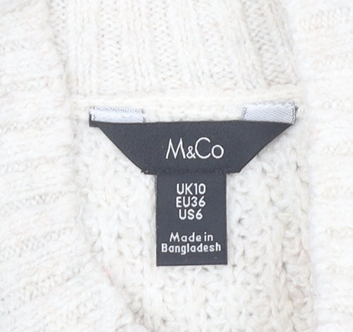 M&Co Women's Ivory High Neck Cable-Knit Jumper Size 10