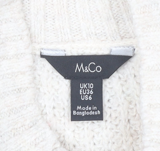 M&Co Women's Ivory High Neck Cable-Knit Jumper Size 10
