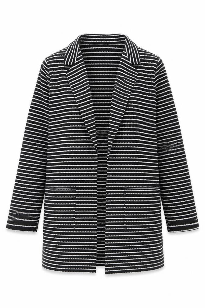 Front view of Wallis Women's Black Striped Blazer, size 12, Classic Style