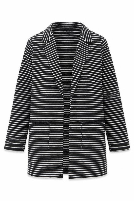 Front view of Wallis Women's Black Striped Blazer, size 12, Classic Style