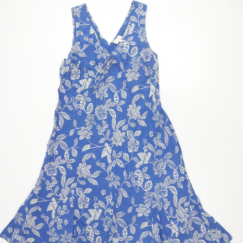 East Women's Blue Floral Cotton Dress Size 16