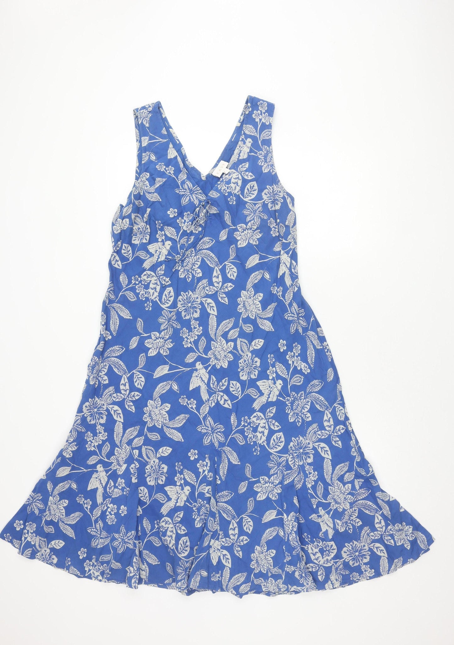 East Women's Blue Floral Cotton Dress Size 16