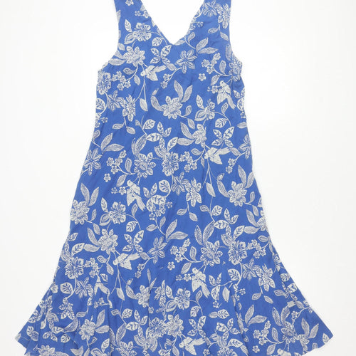 East Women's Blue Floral Cotton Dress Size 16