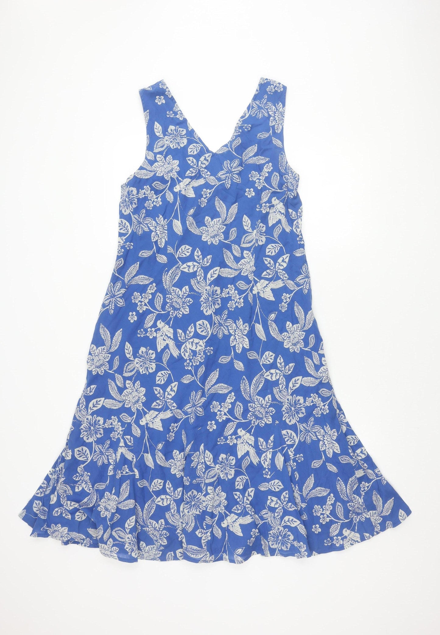 East Women's Blue Floral Cotton Dress Size 16